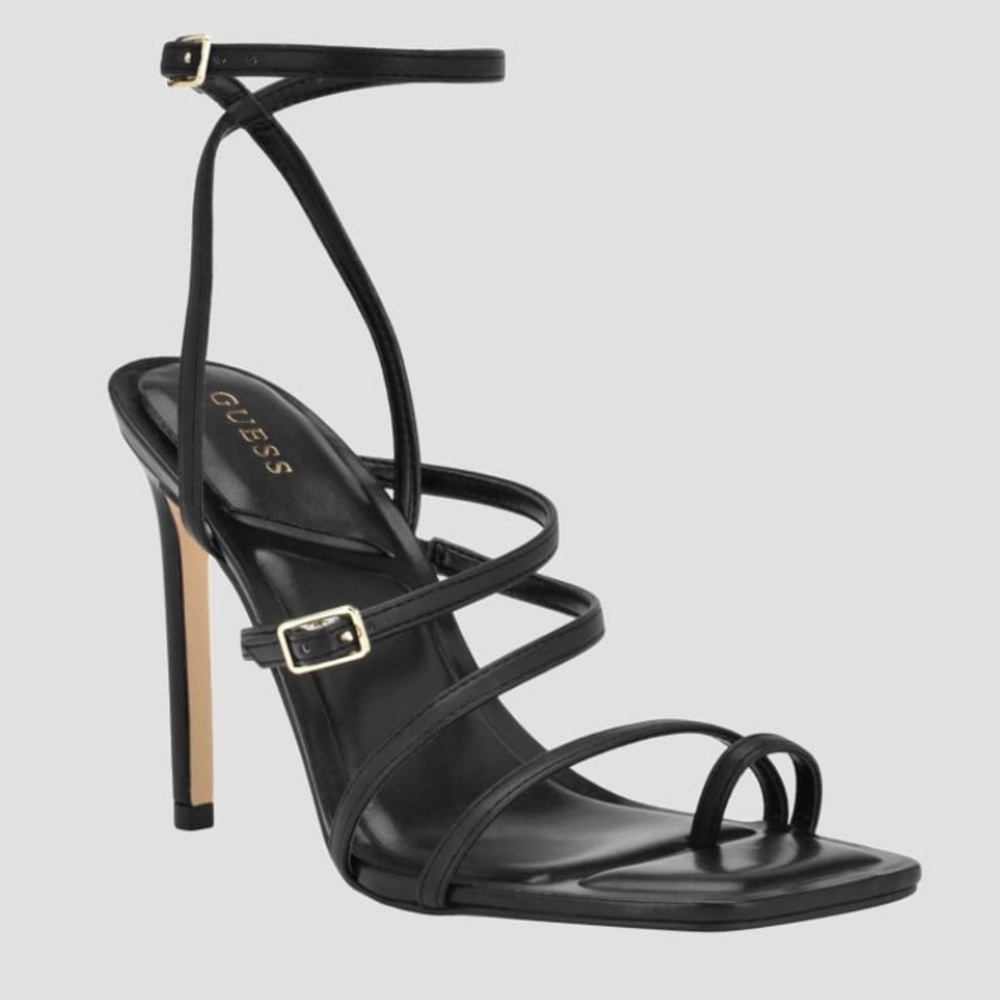 GUESS NIB BOLTEN STRAPPY STILETTO HEELS - BLACK SIZE 10